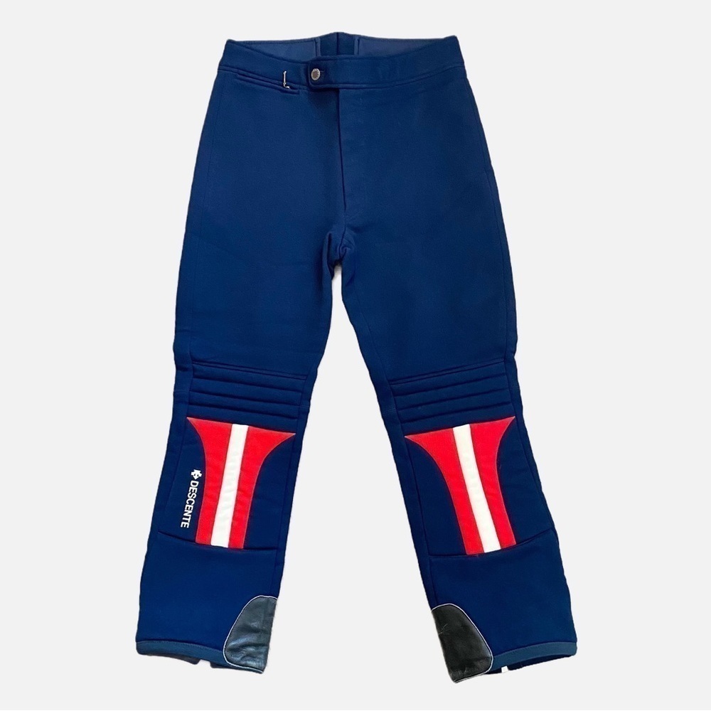Vintage Descente Padded Ski Pants In Navy with Red and White Detailing